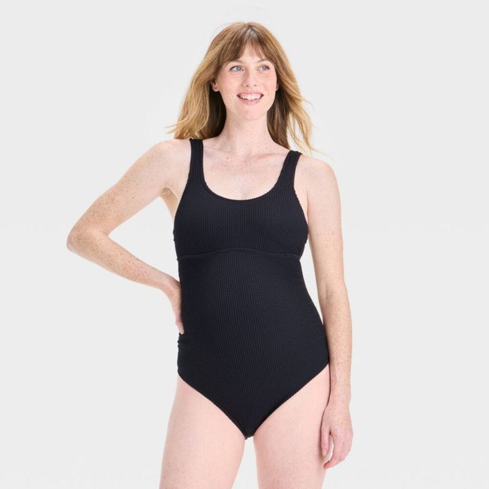 Ingrid & Isabel Black Ribbed Maternity Swimsuit